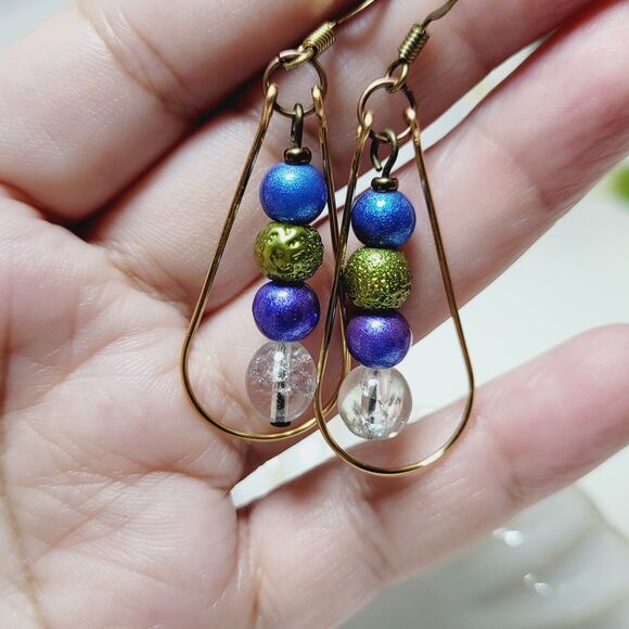 Boho Earrings 358#FS NEW Teardrop glass earrings Antique.BronzeHooks Handmade - Picture 5 of 5